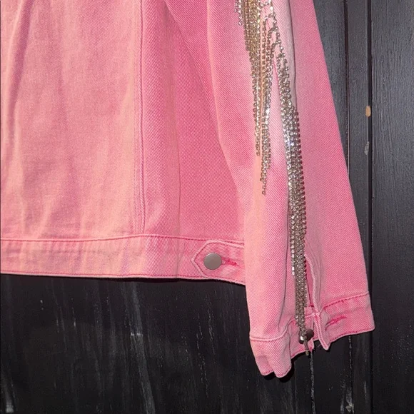 Savanna Jane Pink Jean Jacket with Rhinestone Fringe - Picture 4 of 9